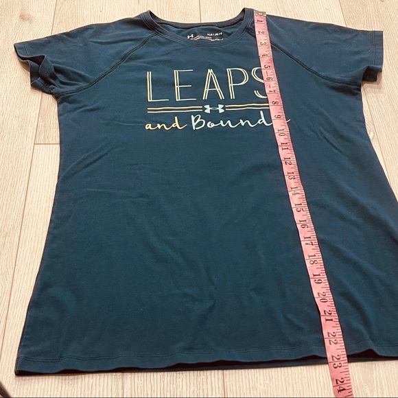 UNDER ARMOUR Leaps and Bounds Short Sleeve Teal Loose HeatGear T-Shirt Size YLG - Picture 2 of 7